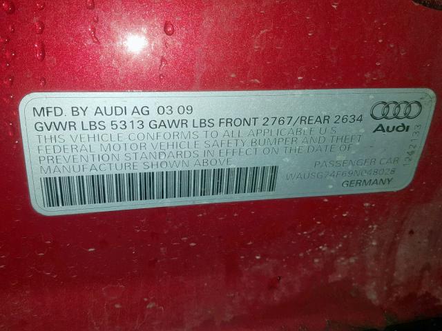 WAUSG74F69N048028 - 2009 AUDI A6 RED photo 10