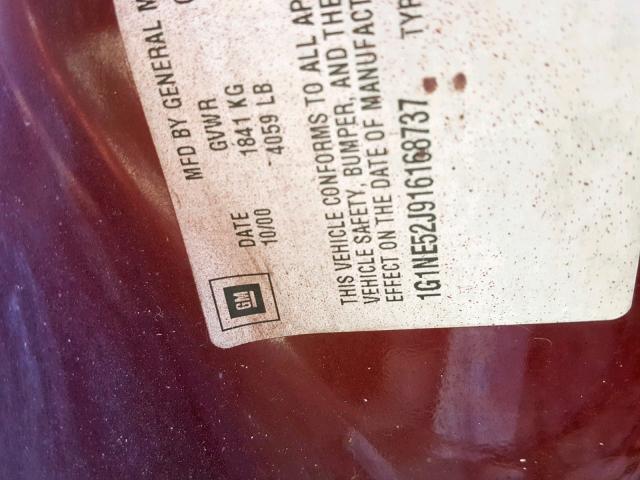 1G1NE52J916168737 - 2001 CHEVROLET MALIBU LS BURGUNDY photo 10