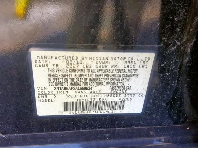 3N1AB6AP2AL669634 - 2010 NISSAN SENTRA 2.0 BLACK photo 10