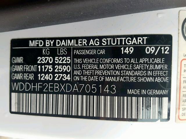 WDDHF2EBXDA705143 - 2013 MERCEDES-BENZ E 350 BLUE WHITE photo 10