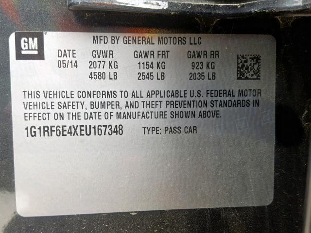 1G1RF6E4XEU167348 - 2014 CHEVROLET VOLT CHARCOAL photo 10