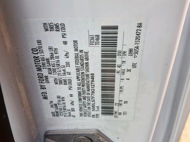 NM0LS7F79G1279468 - 2016 FORD TRANSIT CO WHITE photo 10