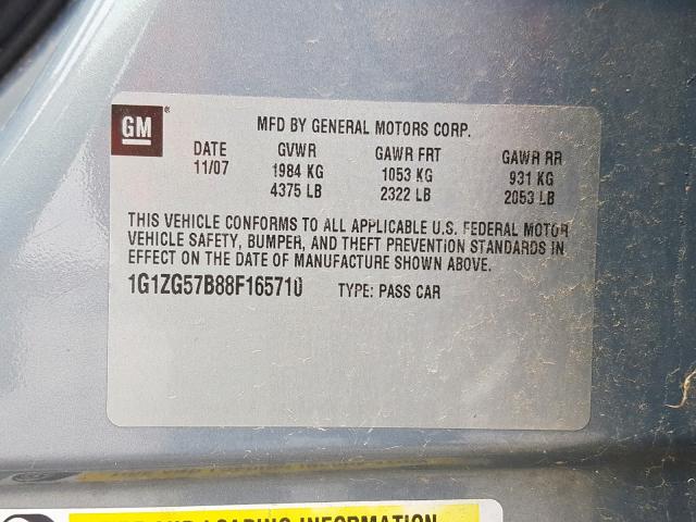 1G1ZG57B88F165710 - 2008 CHEVROLET MALIBU LS BLUE photo 10