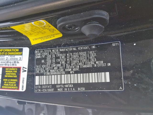 4T3BK3BB8BU063106 - 2011 TOYOTA VENZA BLACK photo 10