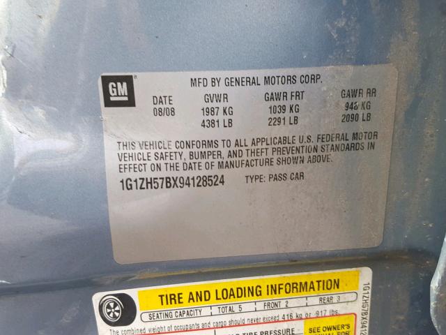 1G1ZH57BX94128524 - 2009 CHEVROLET MALIBU 1LT 蓝色 照片 10