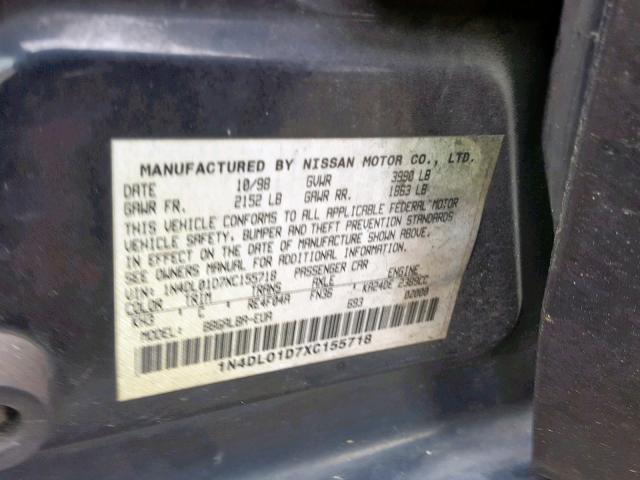 1N4DL01D7XC155718 - 1999 NISSAN ALTIMA XE BLACK photo 10