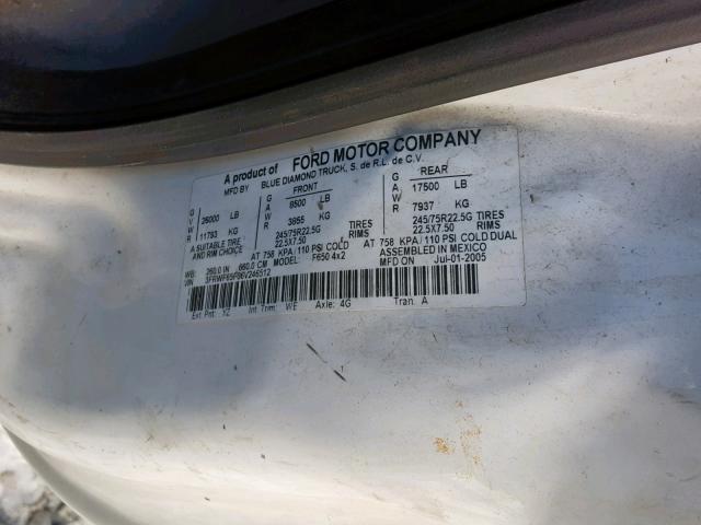 3FRWF65F06V246512 - 2006 FORD F650 SUPER WHITE photo 10