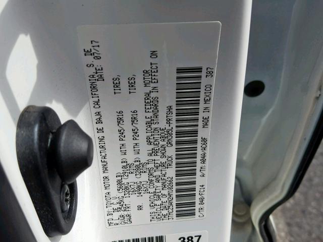 3TMCZ5AN2HM102662 - 2017 TOYOTA TACOMA DOU თეთრი ფოტო 10