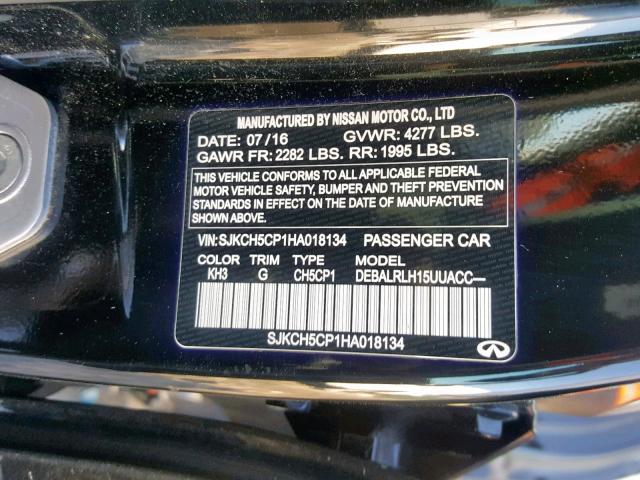 SJKCH5CP1HA018134 - 2017 INFINITI QX30 BASE BLACK photo 10