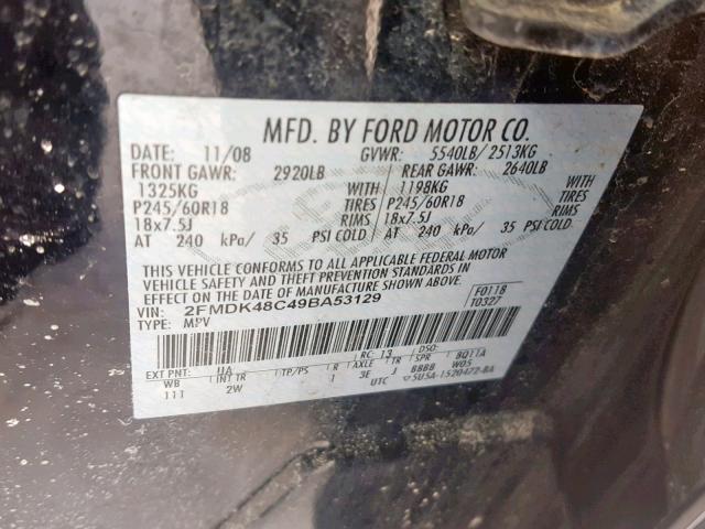 2FMDK48C49BA53129 - 2009 FORD EDGE SEL BLACK photo 10