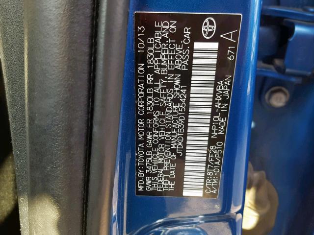 JTDKDTB39D1554241 - 2013 TOYOTA PRIUS C BLUE photo 10