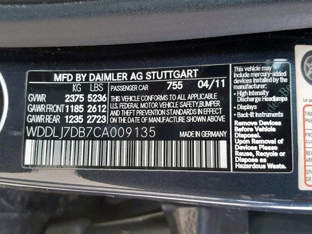 WDDLJ7DB7CA009135 - 2012 MERCEDES-BENZ CLS 550 GRAY photo 10