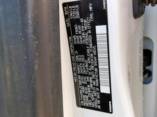 YV440MDJ2F2685169 - 2015 VOLVO XC60 T5 WHITE photo 10