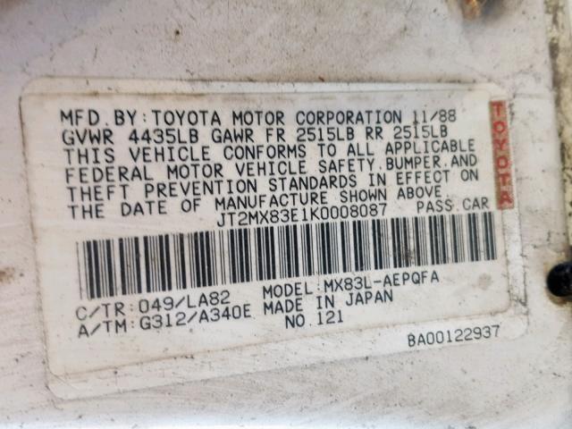 JT2MX83E1K0008087 - 1989 TOYOTA CRESSIDA L WHITE photo 10