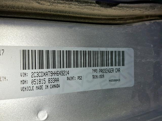 2C3CDXAT9HH649214 - 2017 DODGE CHARGER PO SILVER photo 10