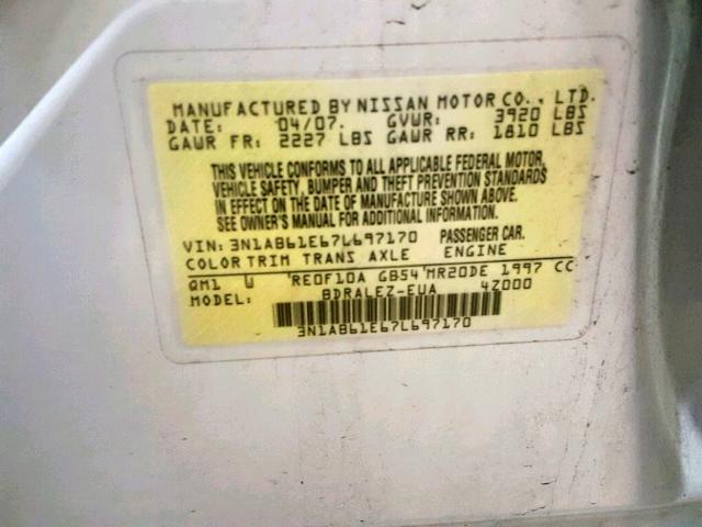 3N1AB61E67L697170 - 2007 NISSAN SENTRA 2.0 WHITE photo 10