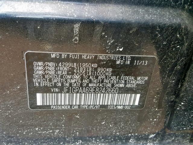 JF1GPAA69E8242660 - 2014 SUBARU IMPREZA CHARCOAL photo 10