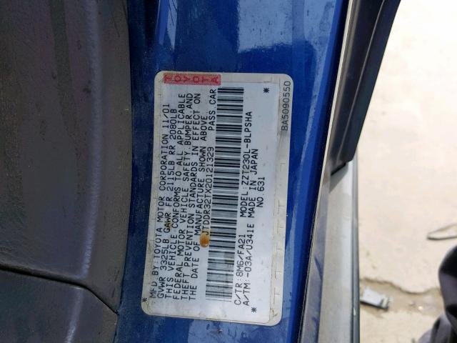 JTDDR32TX20121329 - 2002 TOYOTA CELICA GT BLUE photo 10