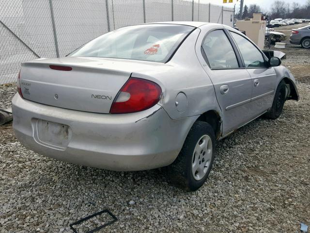 1B3ES46C21D100802 - 2001 DODGE NEON SE SILVER photo 4