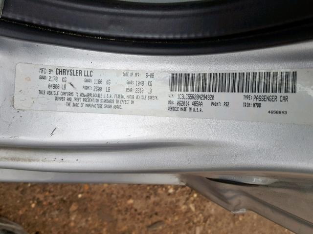 1C3LC55R28N294920 - 2008 CHRYSLER SEBRING TO SILVER photo 10