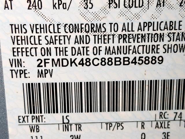 2FMDK48C88BB45889 - 2008 FORD EDGE SEL BLUE photo 10