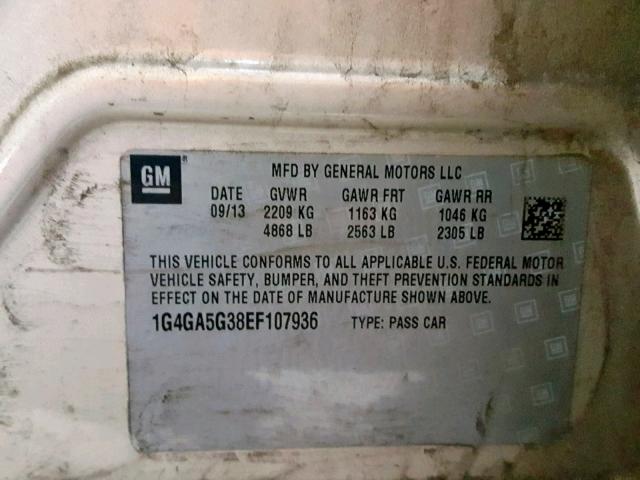 1G4GA5G38EF107936 - 2014 BUICK LACROSSE GOLD photo 10