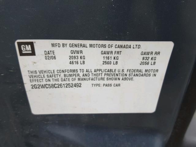 2G2WC58C261252492 - 2006 PONTIAC GRAND PRIX BLUE photo 10