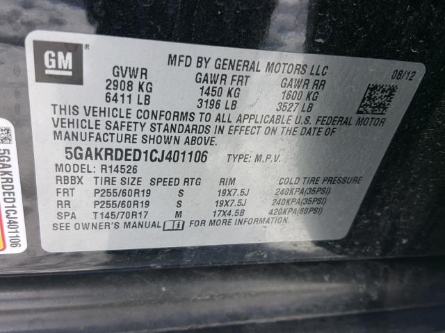 5GAKRDED1CJ401106 - 2012 BUICK ENCLAVE BLACK photo 10