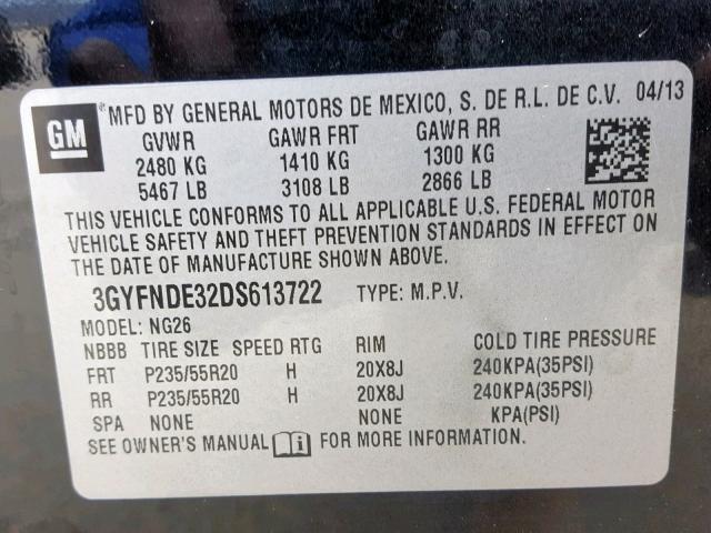 3GYFNDE32DS613722 - 2013 CADILLAC SRX PERFOR 黑色 照片 10