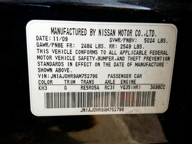 JN1AJ0HR9AM752796 - 2010 INFINITI EX35 BASE BLACK photo 10