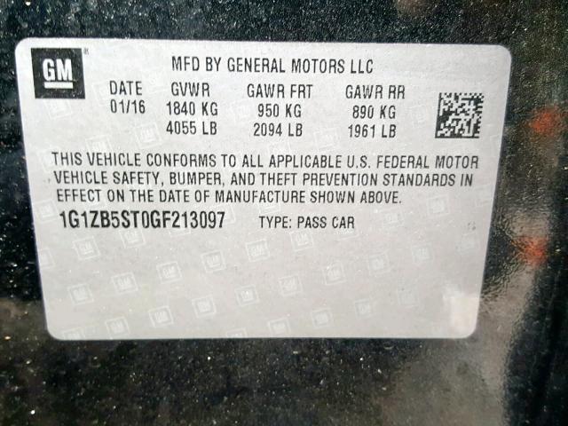 1G1ZB5ST0GF213097 - 2016 CHEVROLET MALIBU LS BLACK photo 10