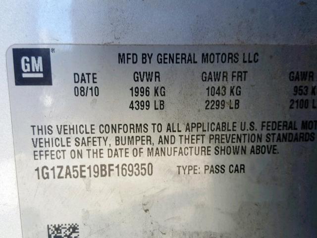 1G1ZA5E19BF169350 - 2011 CHEVROLET MALIBU LS SILVER photo 10