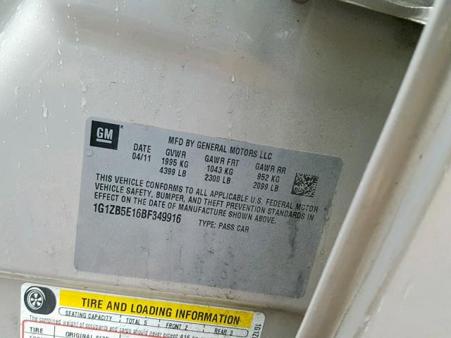 1G1ZB5E16BF349916 - 2011 CHEVROLET MALIBU LS BEIGE photo 10