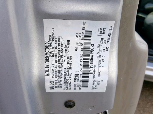 1FAFP34N86W190333 - 2006 FORD FOCUS ZX4 SILVER photo 10