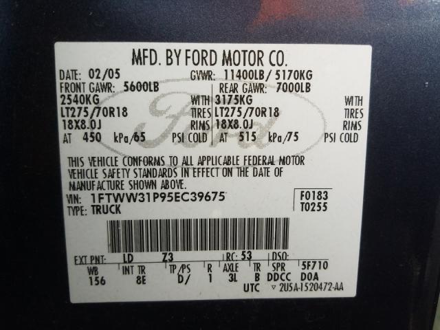 1FTWW31P95EC39675 - 2005 FORD F350 SRW SUPER DUTY  photo 10