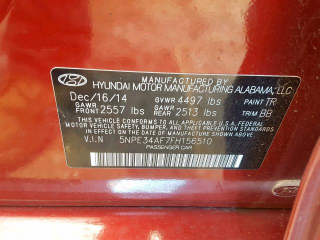 5NPE34AF7FH156510 - 2015 HYUNDAI SONATA SPO RED photo 10