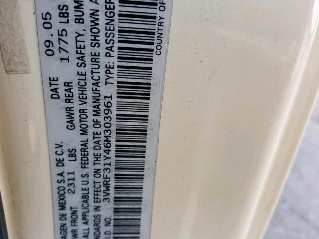 3VWRF31Y46M303961 - 2006 VOLKSWAGEN NEW BEETLE Weiß Foto 10