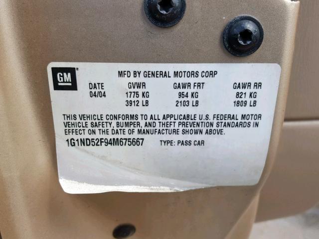 1G1ND52F94M675667 - 2004 CHEVROLET CLASSIC GOLD photo 10