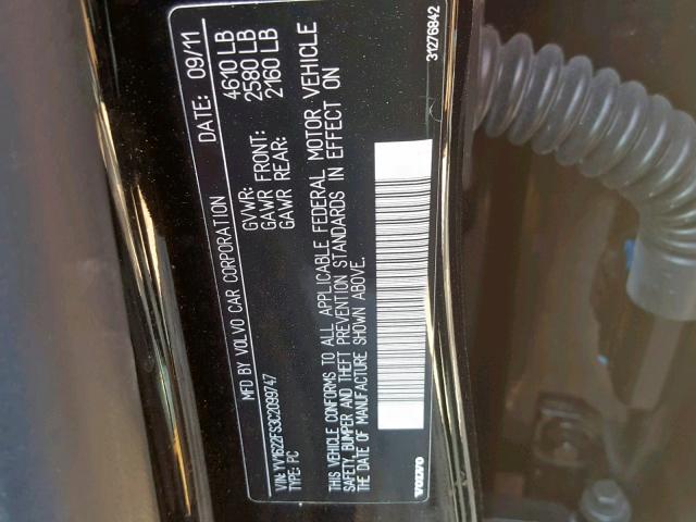 YV1622FS3C2099747 - 2012 VOLVO S60 T5 BLACK photo 10