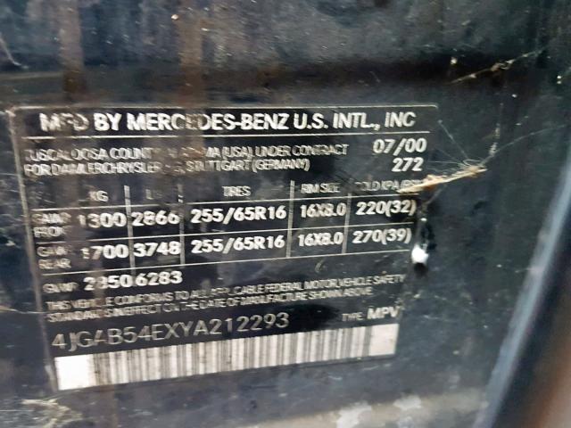 4JGAB54EXYA212293 - 2000 MERCEDES-BENZ ML 320 GREEN photo 10