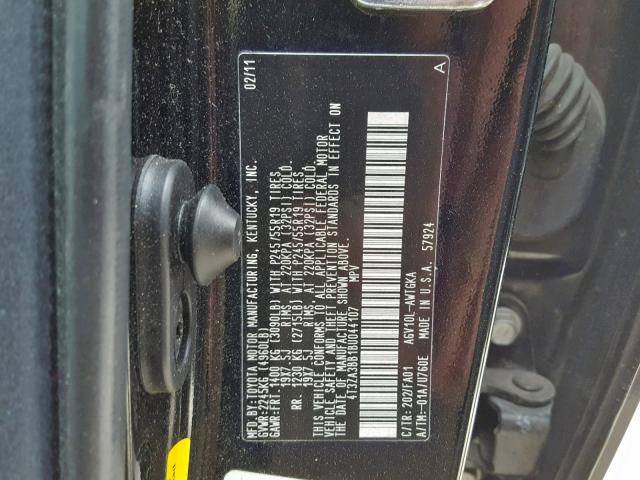 4T3ZA3BB1BU044107 - 2011 TOYOTA VENZA BASE BLACK photo 10