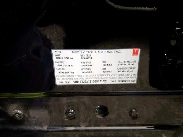 5YJSA1E17GF171420 - 2016 TESLA MODEL S Սև լուսանկար 10