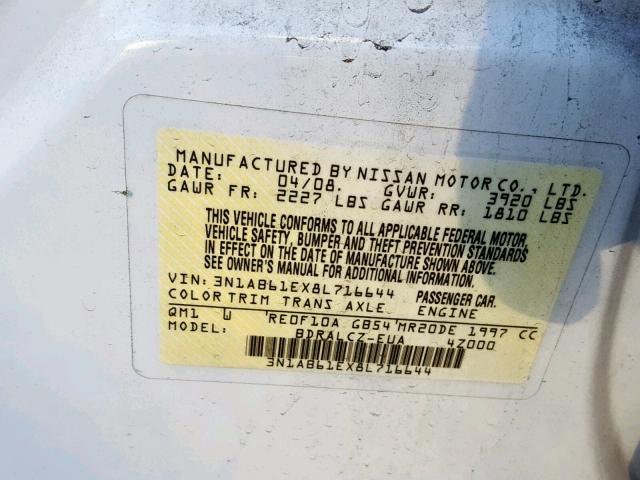 3N1AB61EX8L716644 - 2008 NISSAN SENTRA 2.0 WHITE photo 10