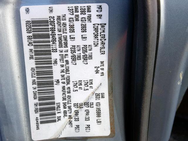 2C8GF68494R641133 - 2004 CHRYSLER PACIFICA GRAY photo 10