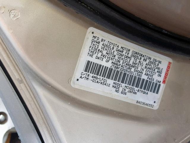 JT8BF22G5V0011580 - 1997 LEXUS ES 300 GOLD photo 10