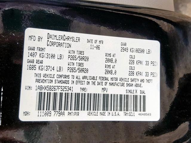 1A8HX58267F525341 - 2007 CHRYSLER ASPEN LIMI BLACK photo 10