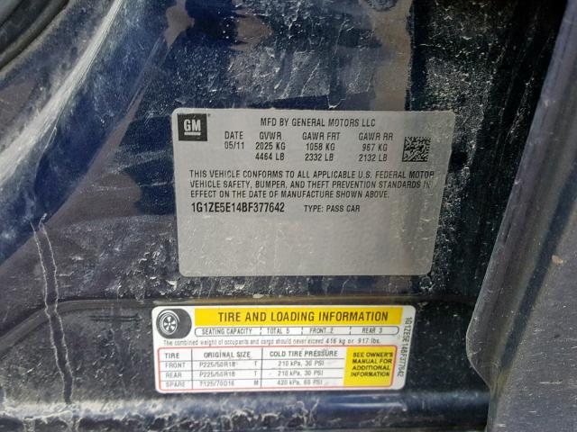 1G1ZE5E14BF377642 - 2011 CHEVROLET MALIBU LTZ 蓝色 照片 10