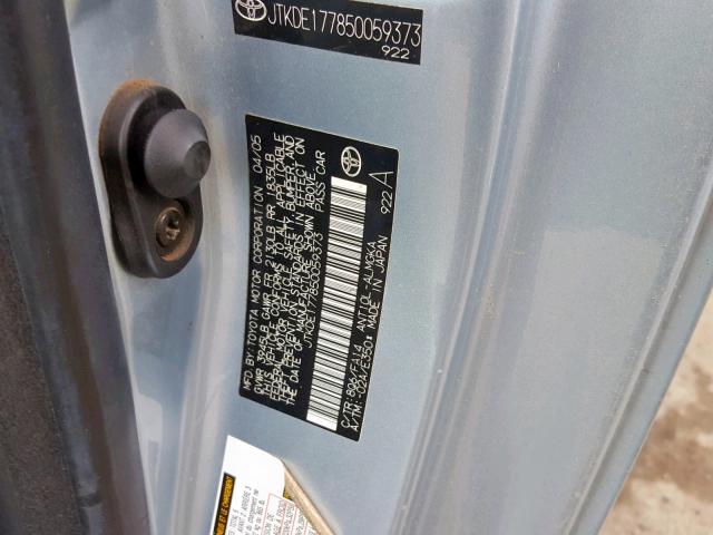 JTKDE177850059373 - 2005 TOYOTA SCION TC ლურჯი ფოტო 10