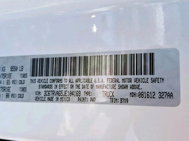 3C6TRVAG5JE104169 - 2018 RAM PROMASTER 白色 照片 10