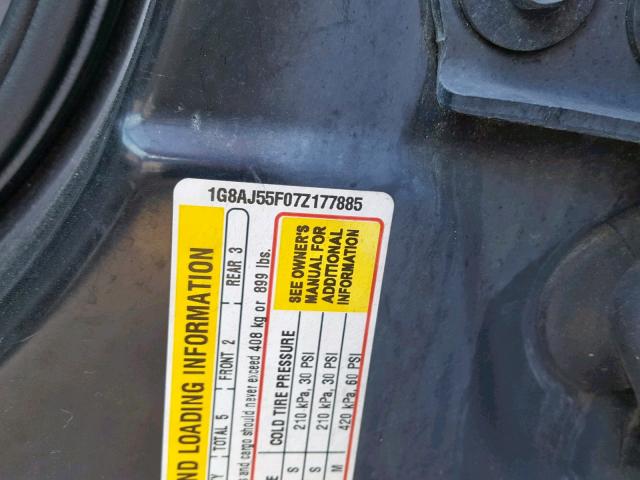 1G8AJ55F07Z177885 - 2007 SATURN ION LEVEL SILVER photo 10